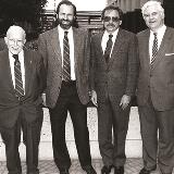 1987 - (from left) Leon Goldman, MD; Ken Arndt, MD; Michael Berns, MD; Geza Jako, MD
